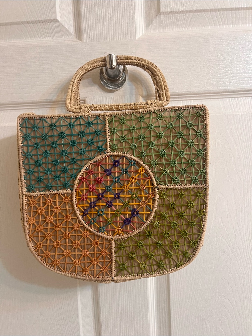 Iraca Palm hand bag Woven Top Handle Hand Made Straw Multicolor - Picture 2 of 9